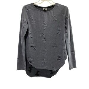 Divided Top Womens Small Faded Gray Thrashed Destroyed Long‎ Sleeve Grunge Shirt